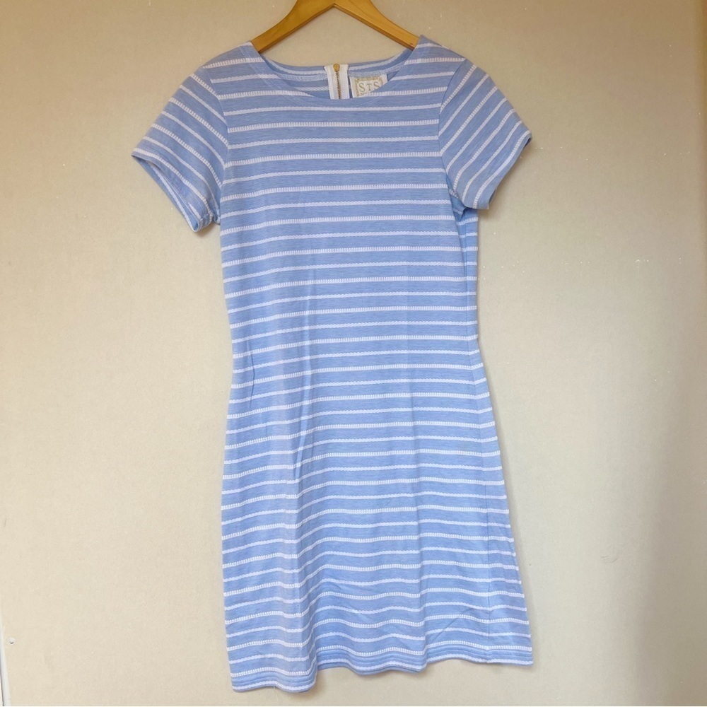 Sail to Sable Blue & White Striped Short Sleeve T Shirt Dress